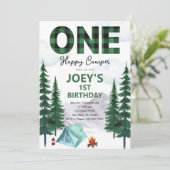 One Happy Camper First Birthday Invitation Kaart (Staand voorkant)