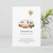 One Happy Camper First Birthday Invitation Kaart (Staand voorkant)