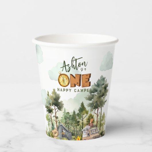 One Happy Camper First Birthday  Papieren Bekers (Voorkant)