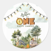 One Happy Camper First Birthday  Ronde Sticker (Voorkant)