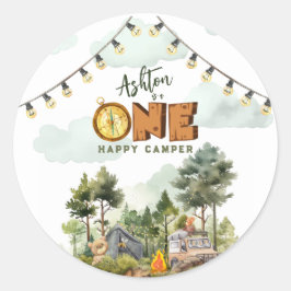 One Happy Camper First Birthday  Ronde Sticker