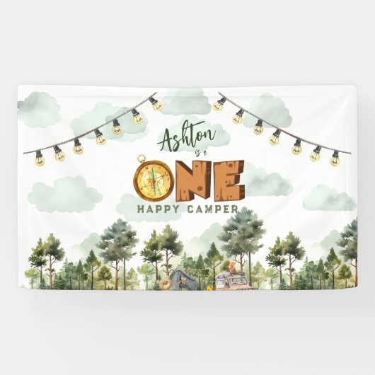 One Happy Camper First Birthday  Spandoek (Horizontaal)