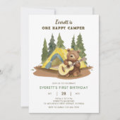 One Happy Camper Guitar Beer Verjaardagsuitnodigin Kaart (Voorkant)