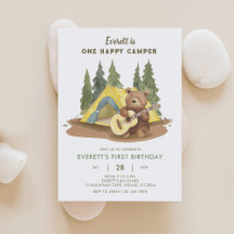 One Happy Camper Guitar Beer Verjaardagsuitnodigin