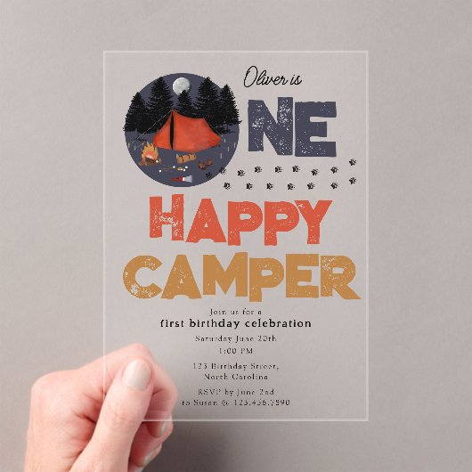 One Happy Camper Invite 1st Summer Birthday Acryl Uitnodigingen (Insitu (Draagbaar))