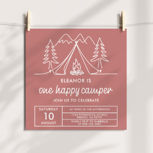 One Happy Camper Minimalist Stof Roze Doodle Kaart