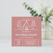 One Happy Camper Minimalist Stof Roze Doodle Kaart (Staand voorkant)