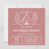 One Happy Camper Minimalist Stof Roze Doodle Kaart (Voorkant)