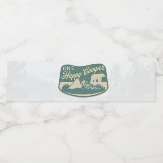 ONE happy camper, One, First Birthday Waterfles Etiket (Enkel label)