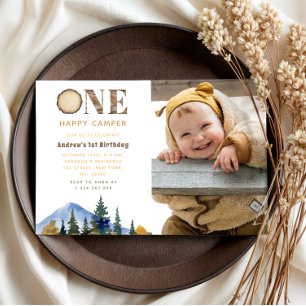 One Happy Camper Photo Boy's 1st Birthday Forest Kaart