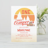 One Happy Camper Retro 1e Verjaardag Kaart (Staand voorkant)
