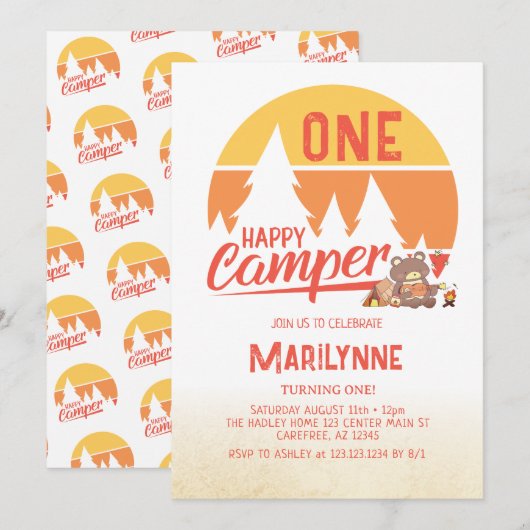 One Happy Camper Retro 1e Verjaardag Kaart (Voorkant / Achterkant)