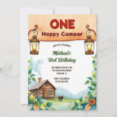 One Happy Camper Rustic Woodland 1e verjaardag Kaart (Voorkant)