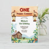 One Happy Camper Rustic Woodland 1e verjaardag Kaart (Staand voorkant)