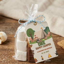 One Happy Camper safari bos 1e verjaardag Cadeaulabel