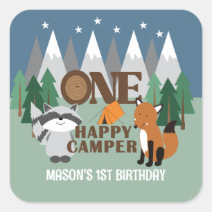 One Happy Camper Schattig Bosdier Favor Vierkante Sticker