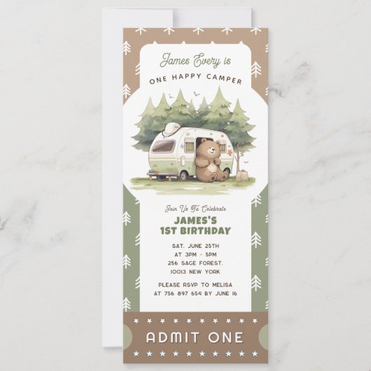 One Happy Camper Ticket Admit One Kaart (Voorkant)