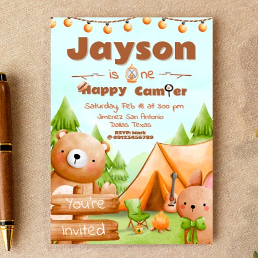 One Happy Camper - Uitnodiging 1e verjaardag