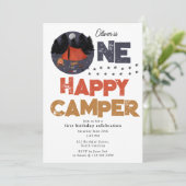 One Happy Camper Uitnodiging 1e Verjaardag Zomer (Staand voorkant)