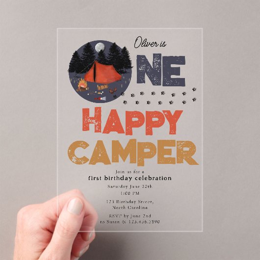 One Happy Camper Uitnodiging 1e Verjaardag Zomer (Insitu (Draagbaar))