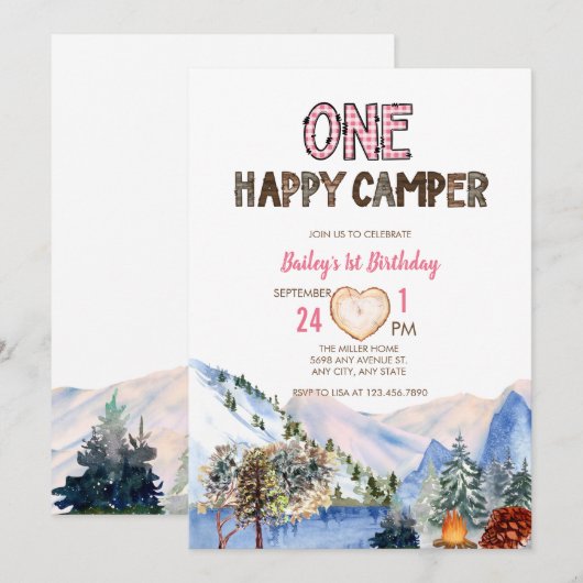 One Happy Camper | Uitnodiging tot kamperen van de (Voorkant / Achterkant)