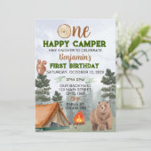 One Happy Camper Verjaardagsuitnodiging Woodland B Kaart (Staand voorkant)