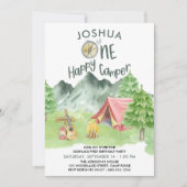 One Happy Camper Waterverf Boys 1e Verjaardag Kaart (Voorkant)