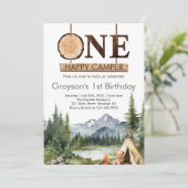 One Happy Camper Woodland 1st Camping Verjaardag Kaart (Staand voorkant)