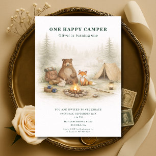 One Happy Camper Woodland Animals 1e Verjaardag Kaart