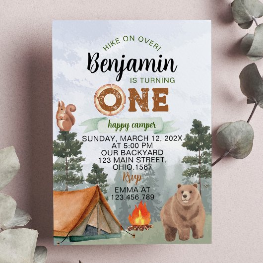 One Happy Camper Woodland Beer 1e Verjaardag Kaart