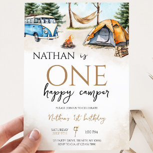 One Happy Camper Woodland Eerste Verjaardag Kaart