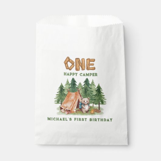 One Happy Camper Woodland Waterverf 1e Verjaardag Bedankzakje (Voorkant)