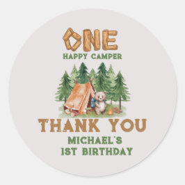 One Happy Camper Woodland Waterverf 1e Verjaardag Ronde Sticker