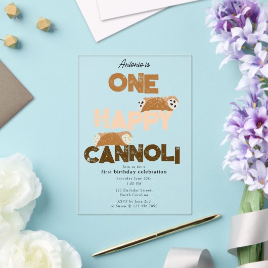 One Happy Cannoli Invite 1st First Birthday Cute Acryl Uitnodigingen (Insitu (Huwelijk))