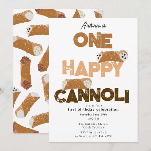 One Happy Cannoli Invite 1st First Birthday Cute Kaart (Voorkant / Achterkant)