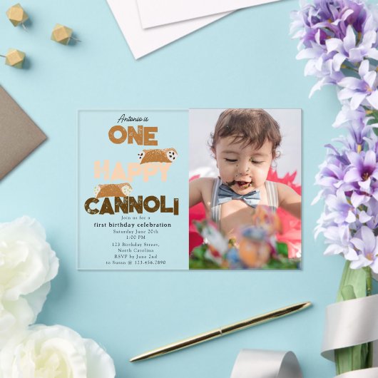 One Happy Cannoli Invite 1st  First Birthday Photo Acryl Uitnodigingen (Insitu (Huwelijk))
