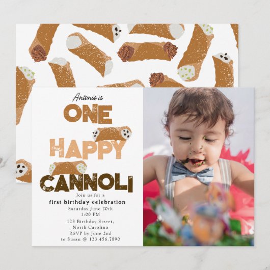 One Happy Cannoli Invite 1st  First Birthday Photo Kaart (Voorkant / Achterkant)