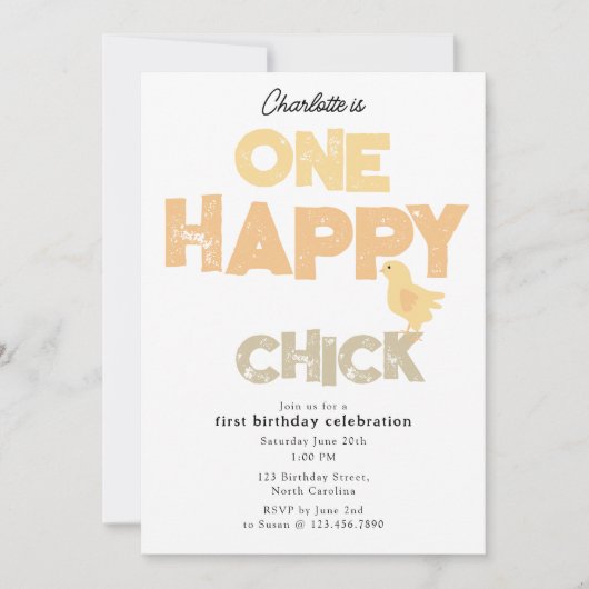 One Happy Chick Invite 1st Baby Chicken Birthday Kaart (Voorkant)