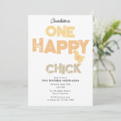 One Happy Chick Invite 1st Baby Chicken Birthday Kaart (Staand voorkant)