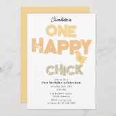 One Happy Chick Invite 1st Baby Chicken Birthday Kaart (Voorkant / Achterkant)