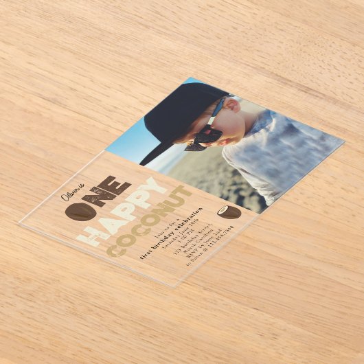 One Happy Coconut 1st Summer Birthday Photo Acryl Uitnodigingen (Laagn)