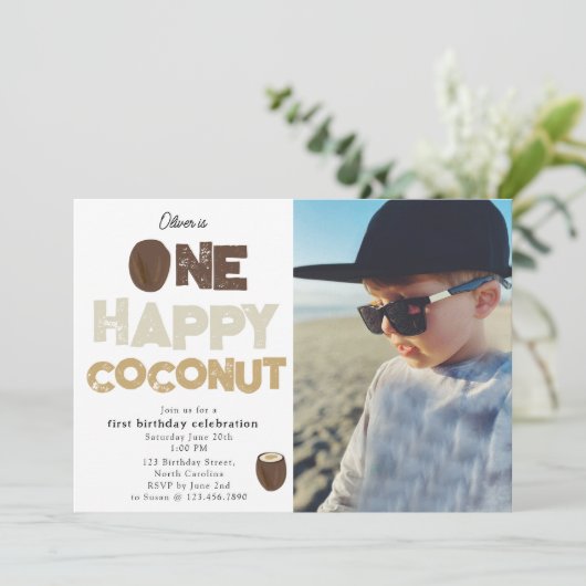 One Happy Coconut 1st Summer Birthday Photo Kaart (Staand voorkant)