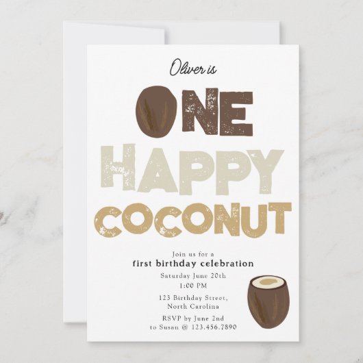 One Happy Coconut Invite 1st Summer Birthday Kaart (Voorkant)