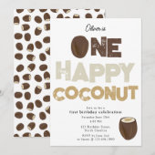 One Happy Coconut Invite 1st Summer Birthday Kaart (Voorkant / Achterkant)