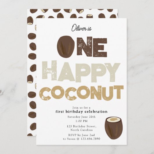 One Happy Coconut Invite 1st Summer Birthday Kaart (Voorkant / Achterkant)