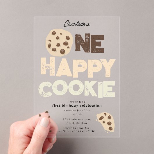 One Happy Cookie Invite 1st First Birthday Cute Acryl Uitnodigingen (Insitu (Draagbaar))