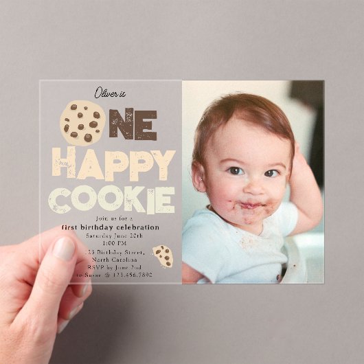 One Happy Cookie Invite 1st First Birthday Photo Acryl Uitnodigingen (Insitu (Draagbaar))