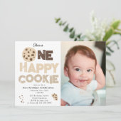 One Happy Cookie Invite 1st  First Birthday Photo Kaart (Staand voorkant)