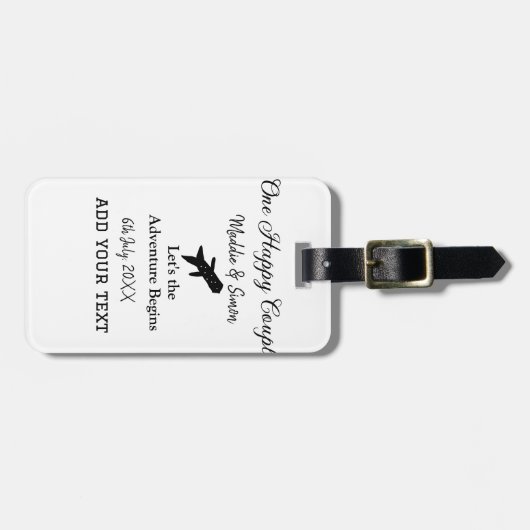 One happy Couple Let's Adventure begint bruiloft c Bagagelabel (Voorkant horizontaal)