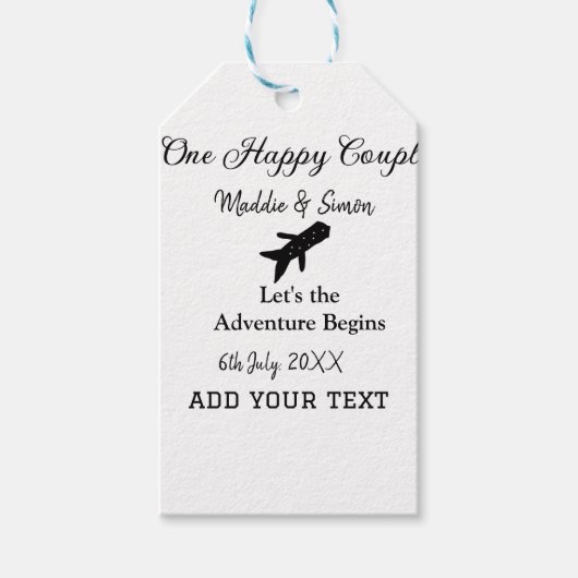 One happy Couple Let's Adventure begint bruiloft c Cadeaulabel (Voorkant)